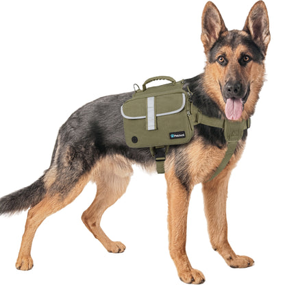 Dog Backpack for Medium Large Dogs, Dog Saddle Bag for Dogs to Wear, Harness Saddlebag with Reflective Safety Side Pockets for Hiking, Camping, Vest Dog Pack for Travel (Green, Large)