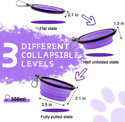 Expandable Dog Bowls for Travel, 2-Pack Dog Portable Water Bowl for Dogs Cats Pet Foldable Feeding Watering Dish for Traveling Camping Walking with 2 Carabiners, BPA Free