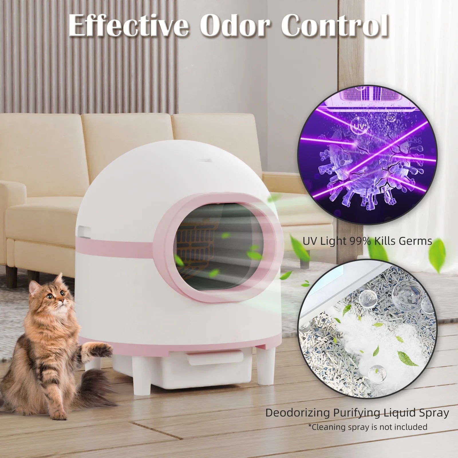 Automatic Cat Litter Box, Safety Protection Self Cleaning Litter Box for Multiple Cats with Deodorizer & Mat & Liner, Double Odor Removal