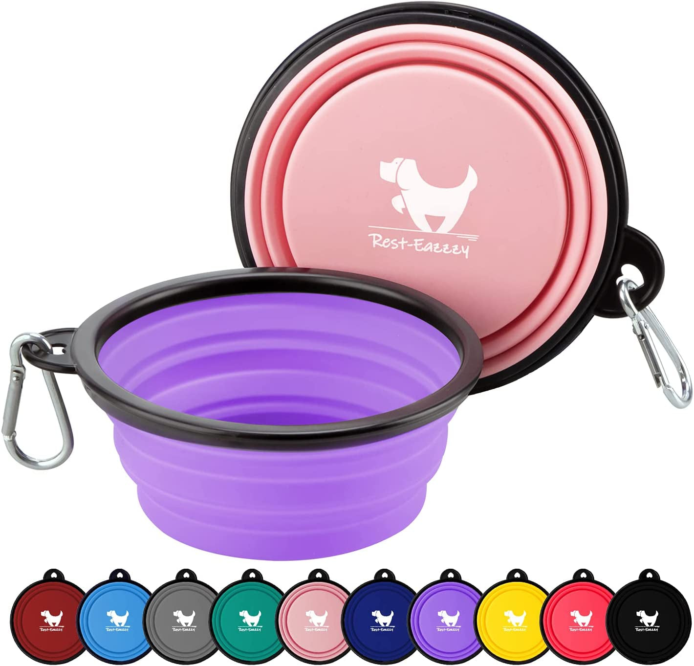 Expandable Dog Bowls for Travel, 2-Pack Dog Portable Water Bowl for Dogs Cats Pet Foldable Feeding Watering Dish for Traveling Camping Walking with 2 Carabiners, BPA Free