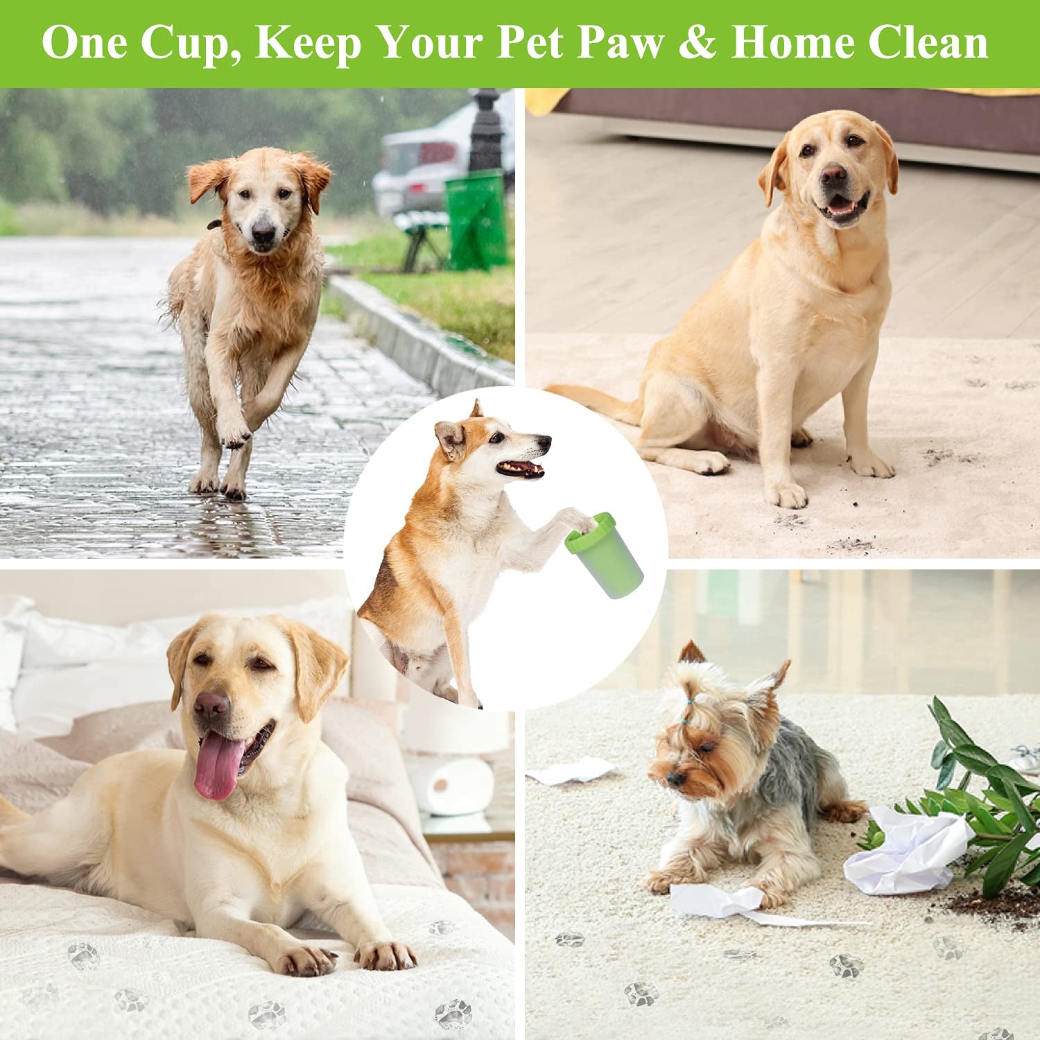 Dog Paw Washer, Dog Foot Cleaner,Things for Dogs Must Haves, 2 in 1 Pet Foot Washing Cup, Dog Summer Accessories Supplies, Muddy Paw Cleaner Dog Workout Equipment,Pet Paw Washer Clean Dog Paws- Green