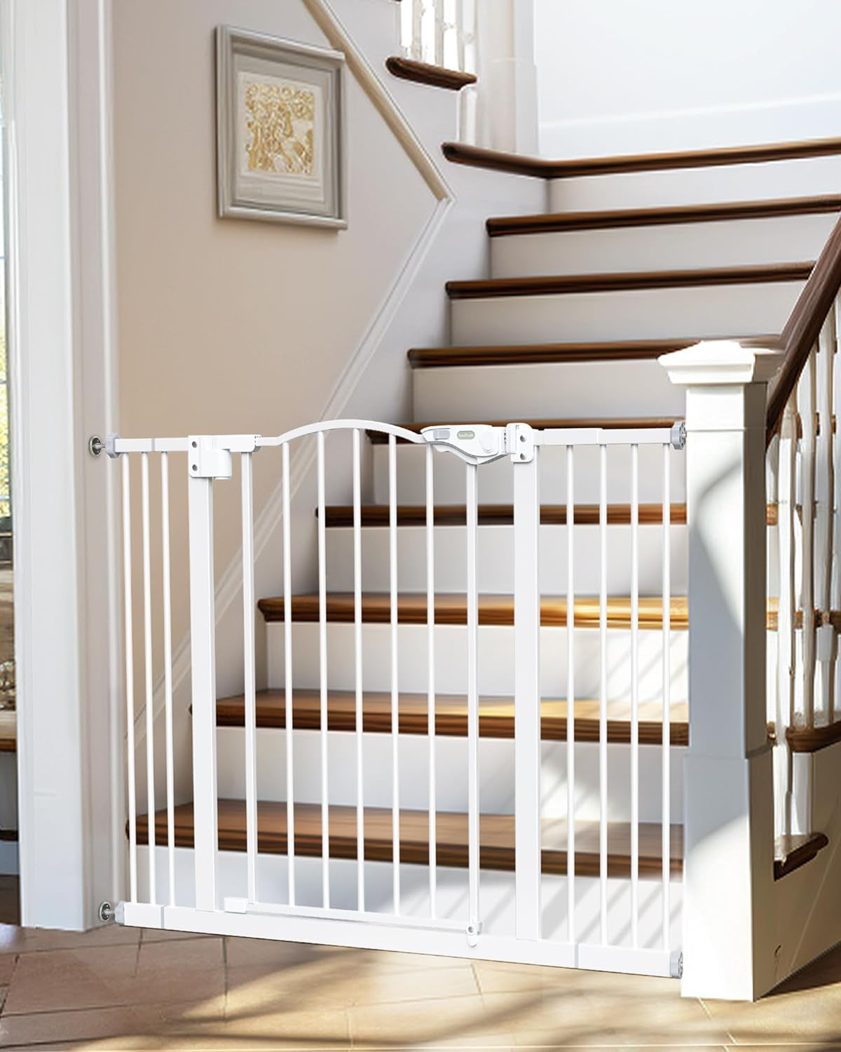 29-39.6" Baby Gate for Pets, Auto Close Both Sides Dog Gate with One-Hand Opening, 30" Tall Safety Gates for Stairs, Hallways, Bedrooms, Wall Pressure Mount No Drill, White